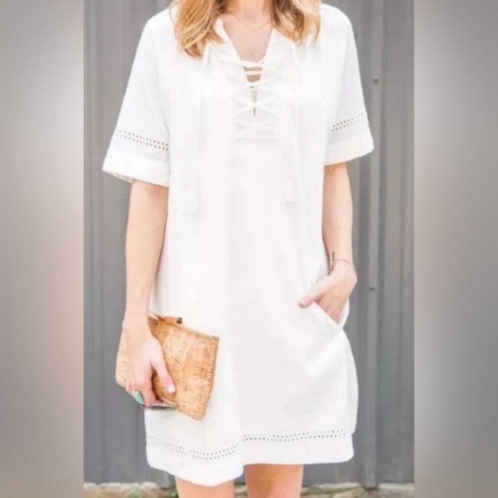 New Madewell X Daryl K Beverly Lace-Up Dress #E7675 Size S Off-WHITE Pockets